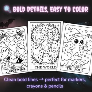 Cozy Cryptids Tarot Coloring Book: Creepy Cutie Kawaii Goth Style (PDF) image 3