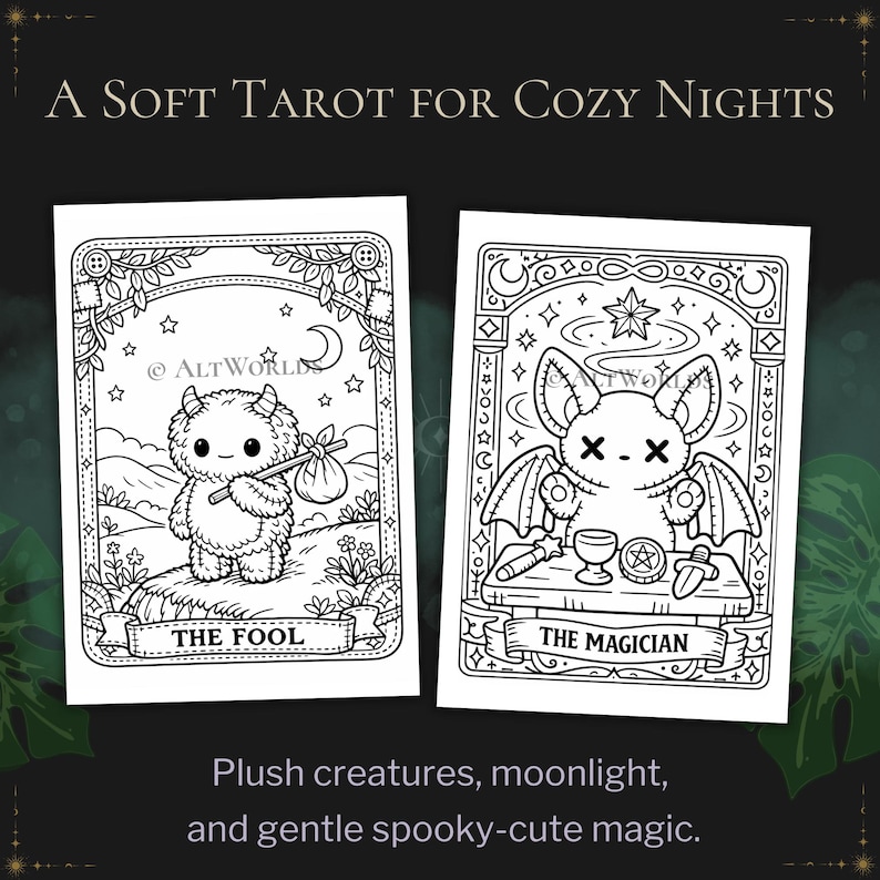 Spooky Cutie Tarot Coloring Book – Goblincore Plush Pages (PDF) image 2