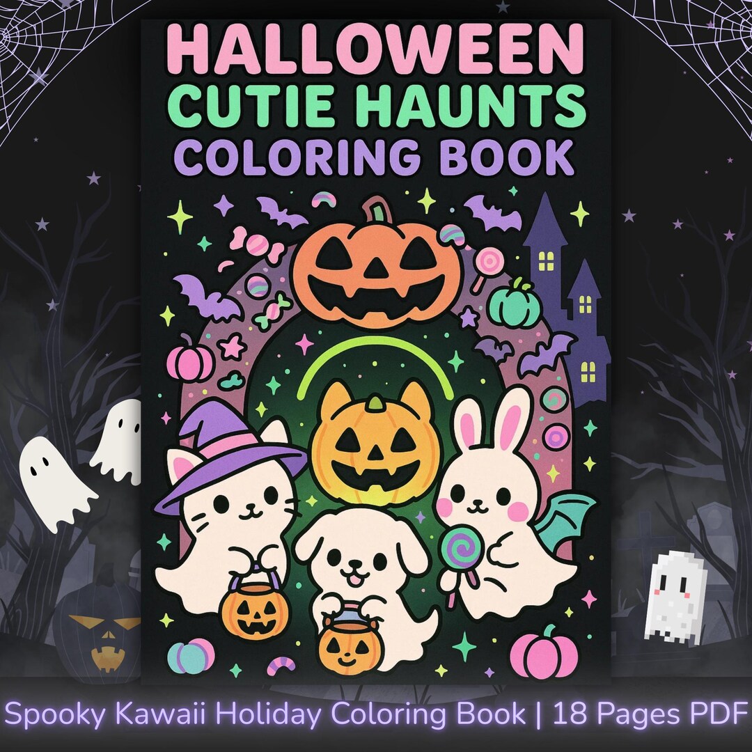 Halloween Cutie Haunts Coloring Book | Kawaii Goth Spooky Pets PDF - Etsy