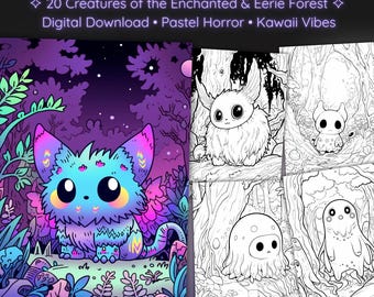 Spooky Cutie Fantasy Creatures Coloring Book | Kawaii Goth PDF