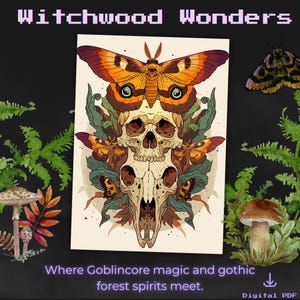 Kolorowanka Goblincore Goth: Czary Witchwood, Mroczna Fantasy (do pobrania w formacie PDF)