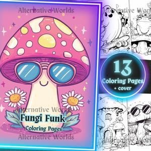 Trippy and Groovy Mushrooms Adult Coloring Page, Spooky Cute Hippie Stoner Sheets, Halloween Goth Kawaii Teen Printable Coloring Book Pdf