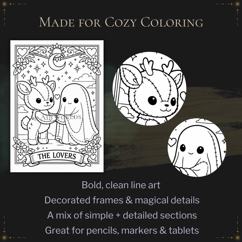 Spooky Cutie Tarot Coloring Book – Goblincore Plush Pages (PDF) image 5