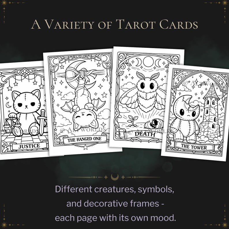 Spooky Cutie Tarot Coloring Book – Goblincore Plush Pages (PDF) image 6