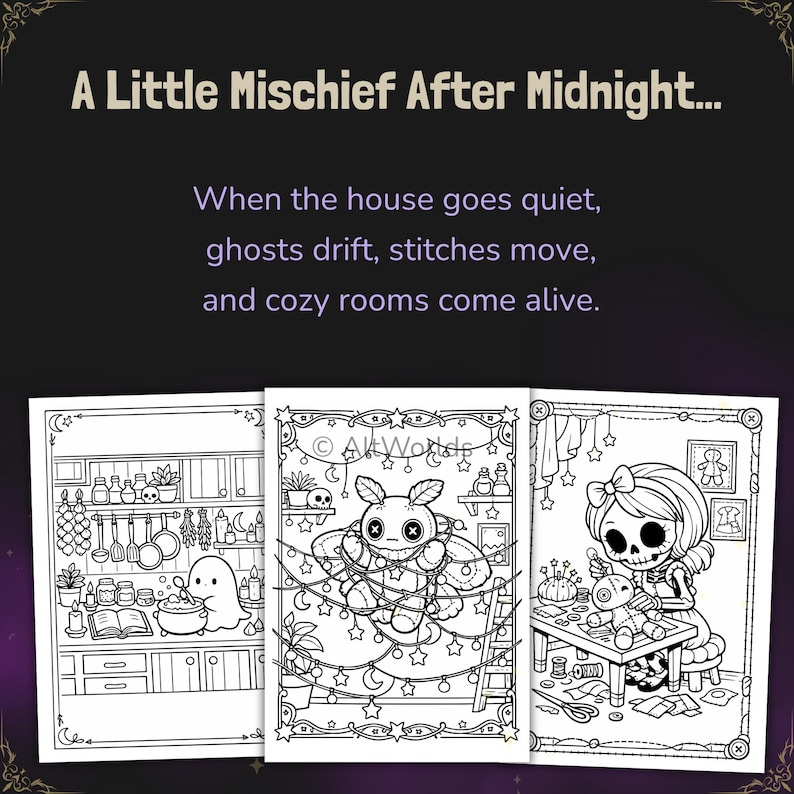 Spooky Cutie Coloring Book PDF, Cozy Gothic Coloring Pages image 2