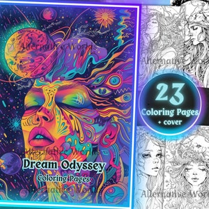 Gothic Traumwelt Mystisch Mond und Sterne Malseite, Fantasy Graustufen Malseite, druckbare Teen Erwachsene Frau Malbuch PDF