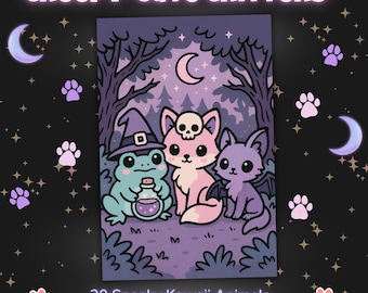 Creepy Cutie Coloring Book | Spooky Kawaii Animals, Pastel Goth Creatures | Printable PDF Pages