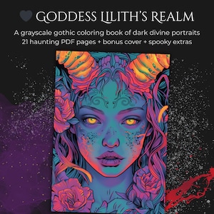 Goddess Lilith Coloring Book: Gothic Grayscale Portraits PDF Printable Pages