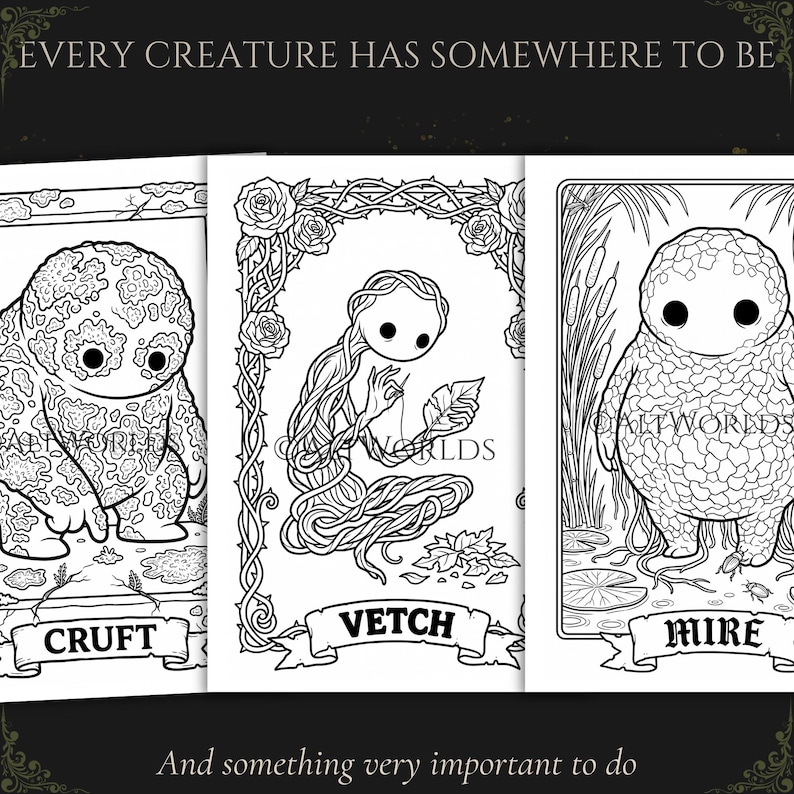 Gothic Botanical Coloring Pages | Spooky Cutie Greenhouse Creatures PDF image 4