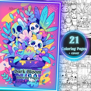 Goth Kawaii Coloring Book: Skull & House Plant Printable (PDF Download)