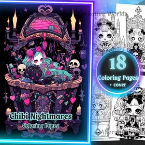 Pastel Goth Coloring Book PDF – Cute Creepy Chibi Girls, Kawaii Horror Fantasy Pages for Teens & Adults, Halloween Coloring Digital