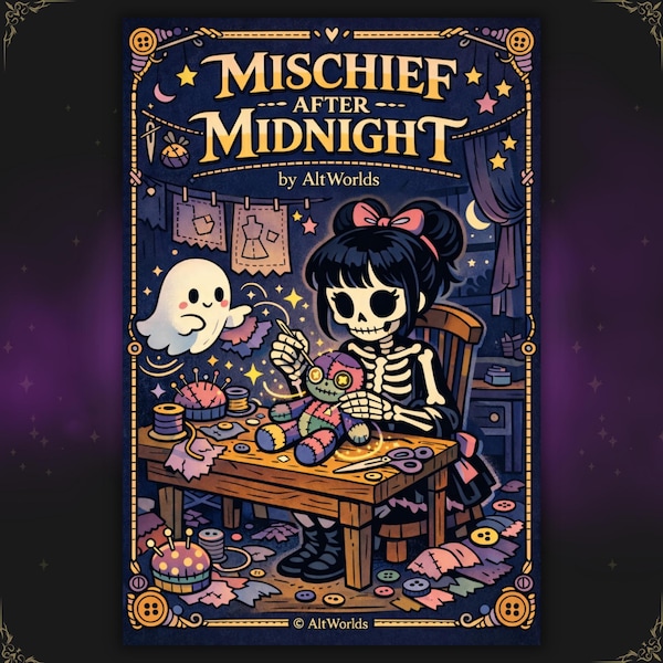 Livro de colorir Spooky Cutie em PDF, Páginas para colorir aconchegantes em estilo gótico