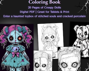 Creepy Doll Coloring Book | Dark Gothic Horror Dolls PDF
