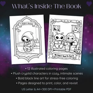 Spooky Love Coloring Pages | Kawaii Cryptid Romance Gothic Hearts PDF image 3