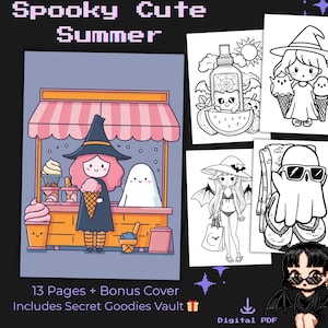 Spooky Cute Summerween Coloring Pages – Kawaii Goth Fashion, Halloween in Summer, Pastel Goth Art – Printable Digital Download