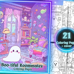 Kawaii Spooky Ghost Pastel Goth Coloring Book, Anime Cute Ghost Coloring Pages, Adults & Teens Coloring Pages, Printable PDF