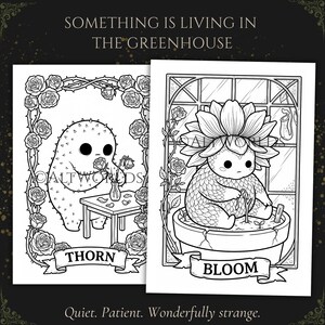 Gothic Botanical Coloring Pages | Spooky Cutie Greenhouse Creatures PDF image 2