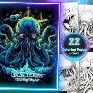 Deep Sea Creatures Spooky Horror Coloring Sheets, Under the Sea Horror Adult Grayscale Coloring Pages, Gothic Sea Life Coloring Book PDF