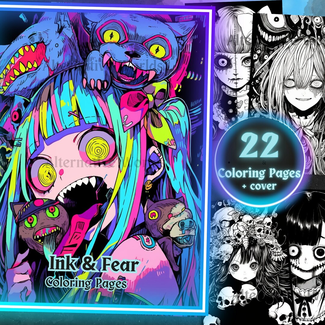 Dark Anime Gothic Girl Horror Coloring Pages, Creepy Anime Japanese