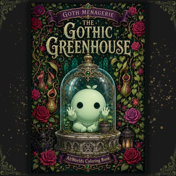 Gothic Botanical Coloring Pages | Spooky Cutie Greenhouse Creatures PDF