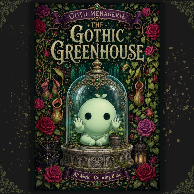 Gothic Botanical Coloring Pages | Spooky Cutie Greenhouse Creatures PDF image 1