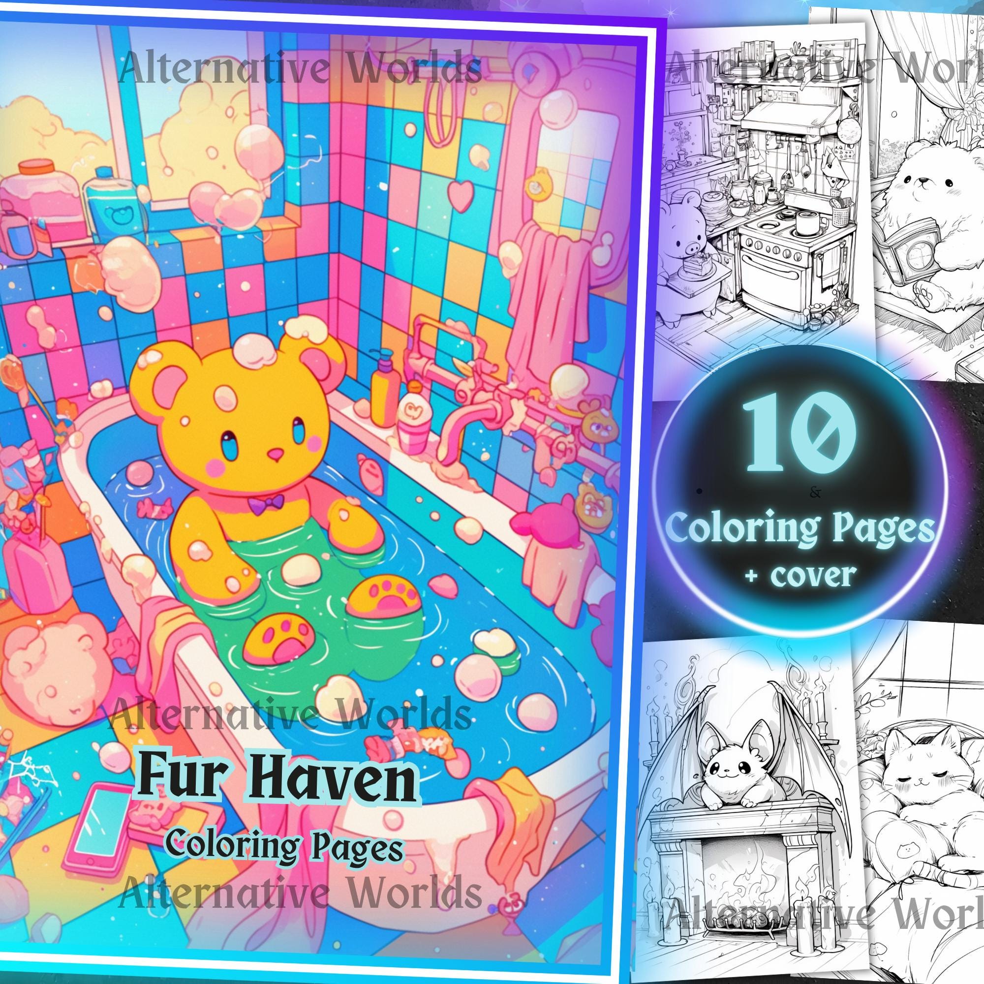Spooky Cutie Cozy Room Animals Coloring Book | Kawaii Goth PDF