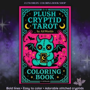 Pagine da colorare di tarocchi con creature criptiche in peluche / PDF gotico spettrale e carino per adulti