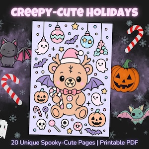 Spooky Cutie Holiday Coloring Book | Kawaii Goth Xmas & Halloween PDF