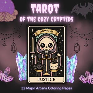 Cozy Cryptids Tarot Coloring Book: Creepy Cutie Kawaii Goth Style (PDF) image 1