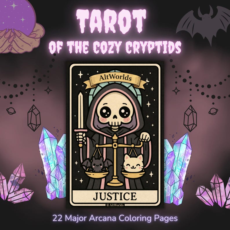 Cozy Cryptids Tarot Coloring Book: Creepy Cutie Kawaii Goth Style (PDF) image 1