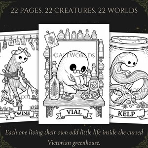 Gothic Botanical Coloring Pages | Spooky Cutie Greenhouse Creatures PDF image 3