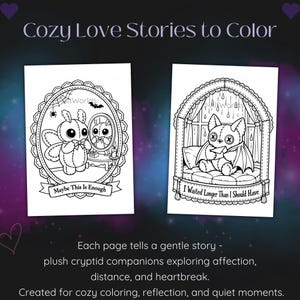 Spooky Love Coloring Pages | Kawaii Cryptid Romance Gothic Hearts PDF image 2