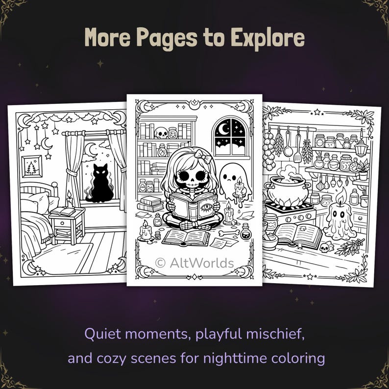 Spooky Cutie Coloring Book PDF, Cozy Gothic Coloring Pages image 5