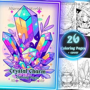 Witchy Crystal Goth Printable Coloring Page, Magical Witches & Crystals Sheet, Grayscale Magic Spooky Gothic Adult Teen Coloring Book Pdf