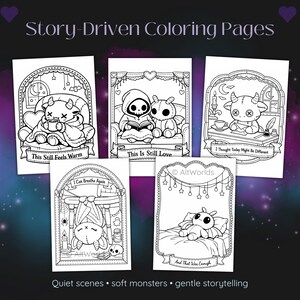 Spooky Love Coloring Pages | Kawaii Cryptid Romance Gothic Hearts PDF image 4