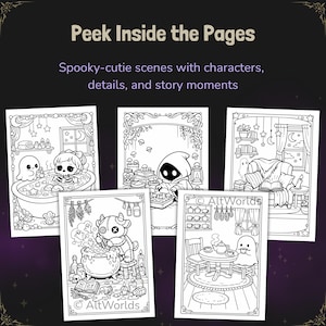 Spooky Cutie Coloring Book PDF, Cozy Gothic Coloring Pages image 3