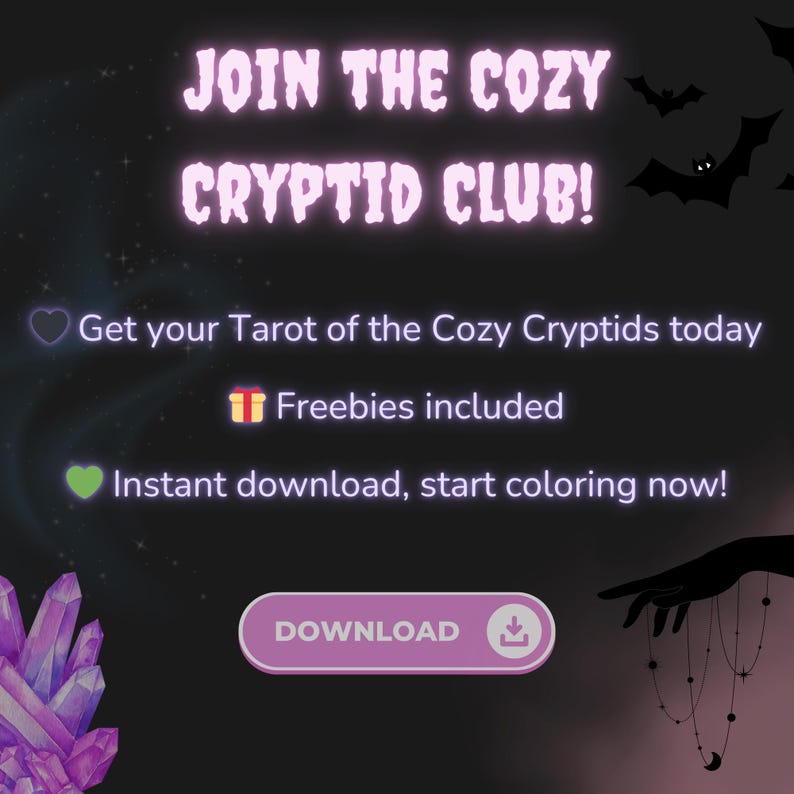 Cozy Cryptids Tarot Coloring Book: Creepy Cutie Kawaii Goth Style (PDF) image 7