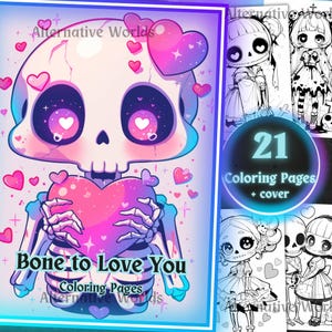 Dibujos para colorear de calaveras kawaii espeluznantes: Arte espeluznante para San Valentín y Halloween (Descarga PDF)