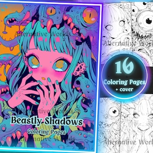 Libro para colorear de monstruos de anime espeluznantes: Terror gótico en escala de grises (PDF)