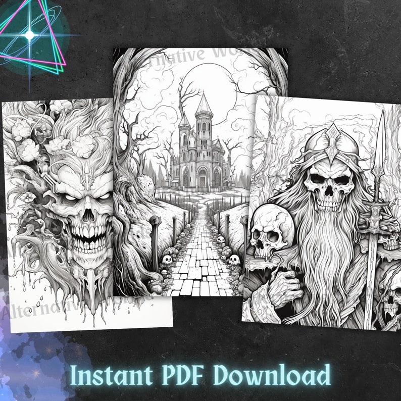 Grimdark Horror Coloring Book: Gothic Witch Grayscale Pages (PDF ...