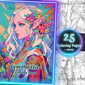 Elf Fairies Coloring Book: Enchanted Forest Fantasy Grayscale Pages (PDF)