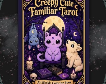 Kawaii Tarot Coloring Pages | Spooky Cutie Major Arcana Familiars PDF