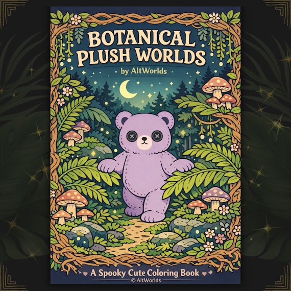 Botanical Coloring Pages PDF | Spooky Cutie Plush Cryptid Folklore Book