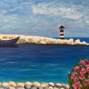 Faro. Marina. Bar Montenegro. Pintura al óleo.
