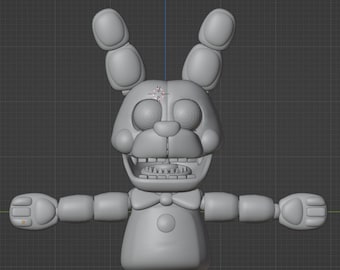 May include: A gray, 3D model of a rabbit character with large ears, a bow tie, and a wide, toothy grin. The model is posed with its arms outstretched, as if it is ready to hug.