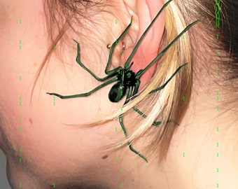 Araignée en plastique comme boucle d'oreille | Vert émeraude | 1 pièce