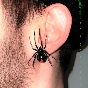 Plastik Schwarze Witwe Spinne als Ohrring | Realistische Latrodectus hesperus | 1 Stk