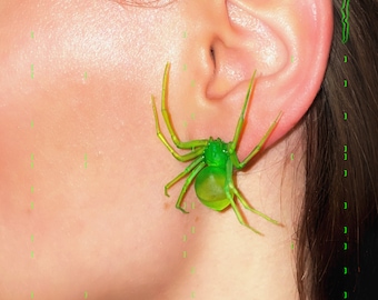 Plastik Neon grüne Witwe Spinne als Ohrring | Realistische Latrodectus hesperus | 1 Stk