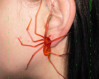 Plastik Spinne als Ohrring | Orange | realistische Hauswinkelspinne Ohrstecker | 1 Stk