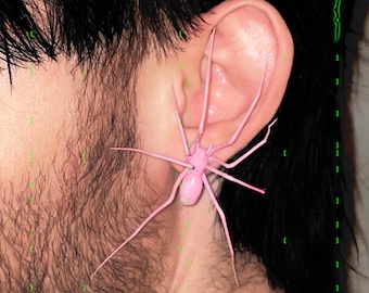 Plastik Spinne als Ohrring | Pastell Rosa | Realistische Hauswinkelspinne Ohrstecker | 1 Stk